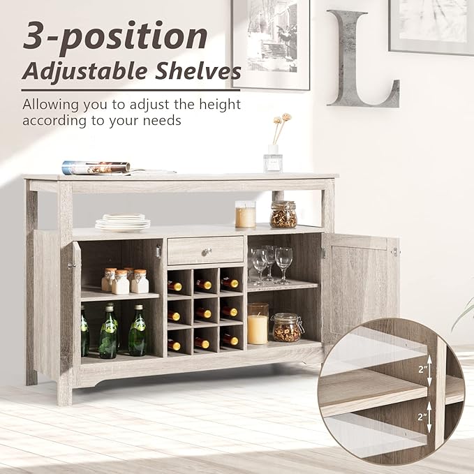 COSTWAY Buffet Cabinet Storage Sideboard, Server Console Table, Kitchen Cupboard Table with 2 Cabinets, Wine Rack & Open Shelf, 46 x 16 x 31.5 inches, Coffee Bar Cabinet for Entryway, Living Room