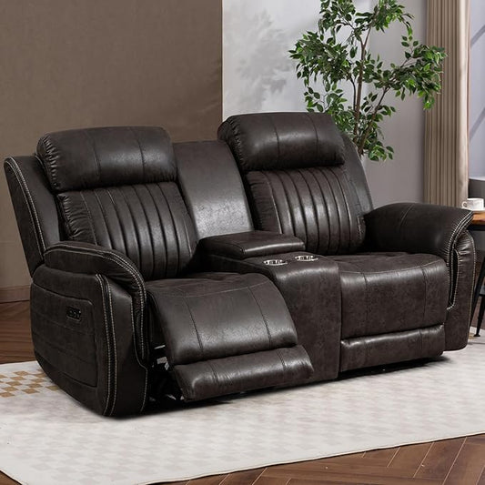 Zero Gravity Power Reclining Loveseat Sofa with Adjustable Headrests, Power Loveseat Recliner with Console, Electric 2-Seater Recliner Couch for Living Room (Foil Fabric, Charcoal Grey)