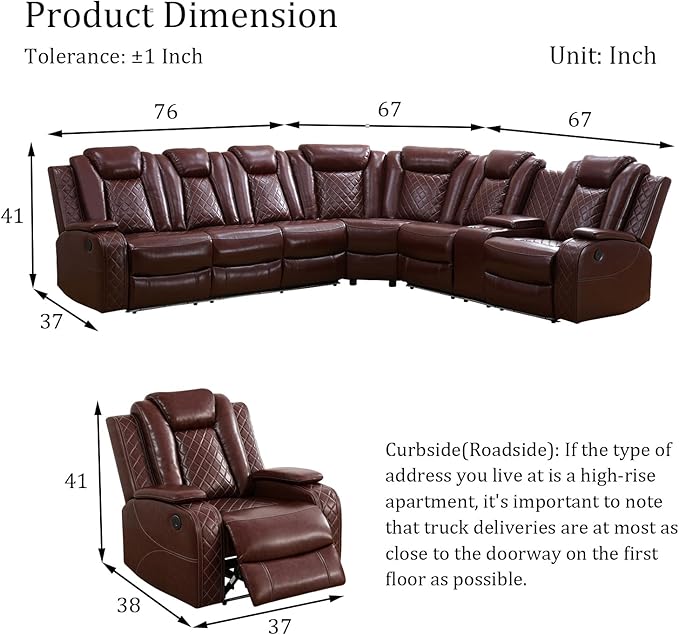 Power Reclinier Sectional Sofa Set,Brown Red Leather Reclining Sectional Modular Sofa with Chair,L Shaped Leather Couch with LED Light for Living Room/House/Apartment/Lounge(L+Chair)