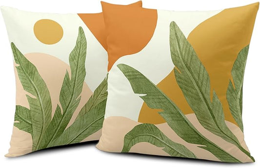 Boho Abstract Pillow Covers Tropical Leaf Throw Pillow Case Palm Tree Modern Decorative Cushion Case 22x22 for Living Room Home Decor Couch Sofa Set of 2