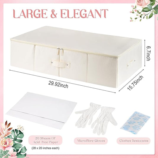 FACULX Wedding Dress Storage Box Preservation Box ， Keepsake Box with 1 Pair Microfiber Gloves and 20 Sheets of Acid Free Tissue Paper for Storage Wedding Dress Gown Bride
