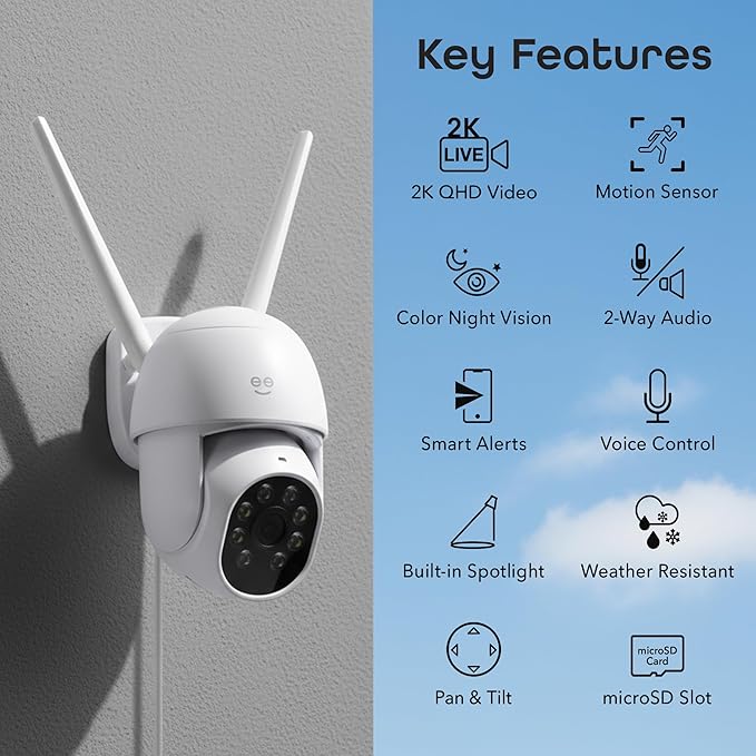 Geeni Lookout 2K Outdoor Auto-Follow Security Camera – Outdoor Security Camera, Weather Resistant with Pan-Tilt, Motion Tracking, Dual-Band Wi-Fi, Color Night Vision, Two-Way Audio — White