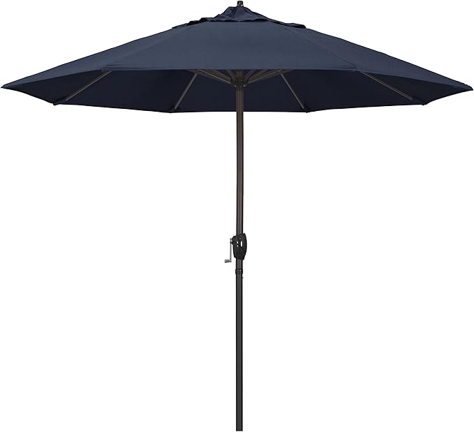 California Umbrella 9' Rd Sunbrella Aluminum Patio Umbrella, Crank Lift, Auto Tilt, Bronze Pole, Spectrum Indigo Fabric