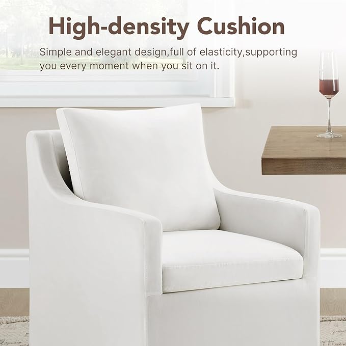 Upholstered Dining Chairs Set of 2, Modern Dining Room Chairs with Casters & Washable Cover, Rolling Accent Chair with Hidden Storage for Kitchen, Farmhouse, Living Room, White, 2 Box