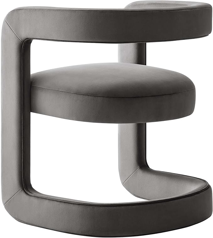 Modway Winslow Stain-Resistant Performance Velvet Dining Chair in Storm Gray - Open Back Barrel Armchair - Upholstered Dining Chair - Cozy Reading Chair or Velvet Vanity Chair