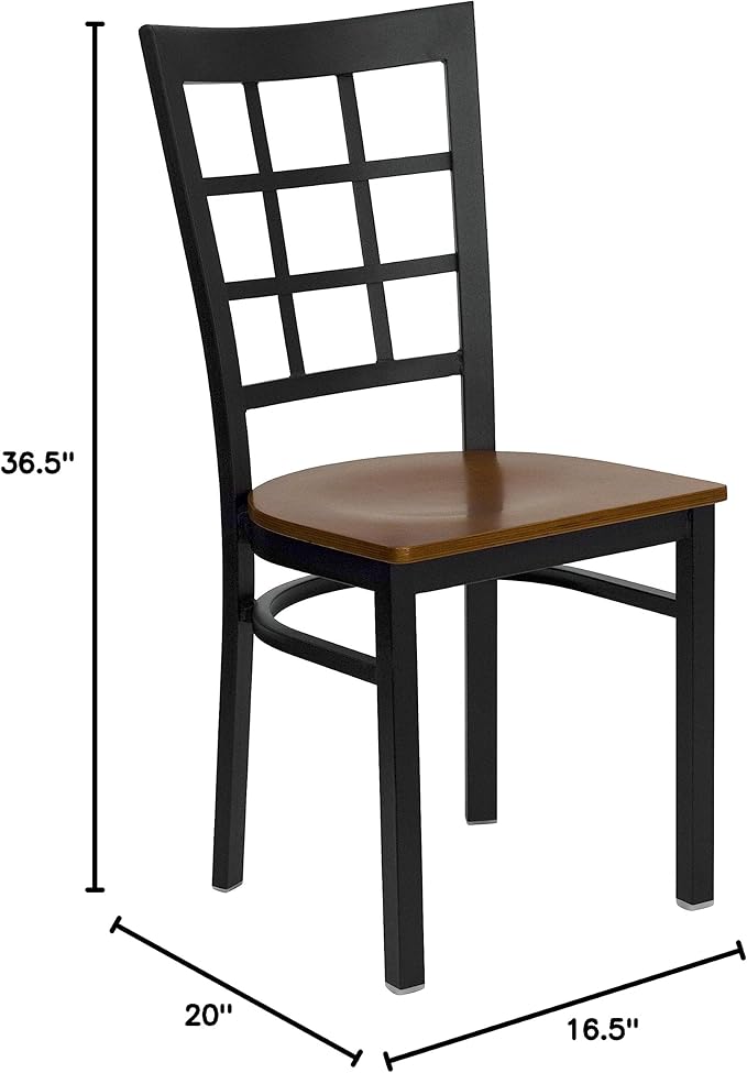 Flash Furniture HERCULES Series Black Window Back Metal Restaurant Chair - Cherry Wood Seat