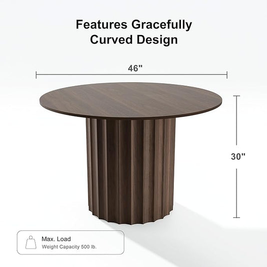 Casaphoria 46" Round Dining Table, Modern Wood Kitchen Table with Cylindrical Wide Bar Concave Base for Living Room & Dining Room, Easy Assembly Farmhouse Furniture for 4-6, Walnut
