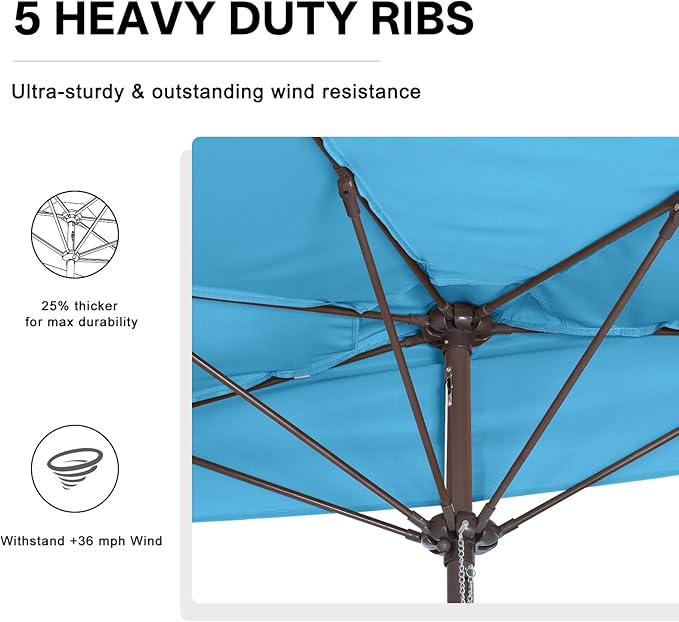 ABCCANOPY Patio Umbrella 9FT - Outdoor Half Umbrellas for Patio, Backyard, Garden, Deck (Turquoise)