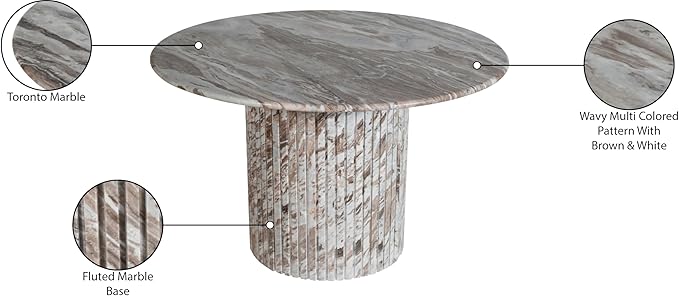 Meridian Furniture 248Brown-DT48 Genoa Collection Art Deco Dining Table with Handcrafted Genuine Marble, Multi Colored with Brown and White, 48" W x 48" D x 30" H, Brown