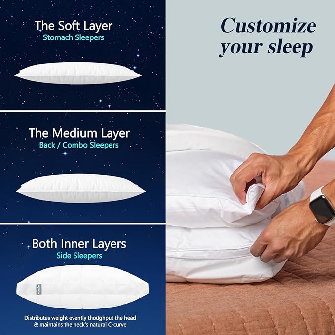 Nuzzle Pillows King Size Set of 2 Adjustable Firm Pillows, Luxury Hotel Collection Bed Pillows – Best Adjust Height Soft Cooling Pillows for Back, Stomach and Side Sleepers