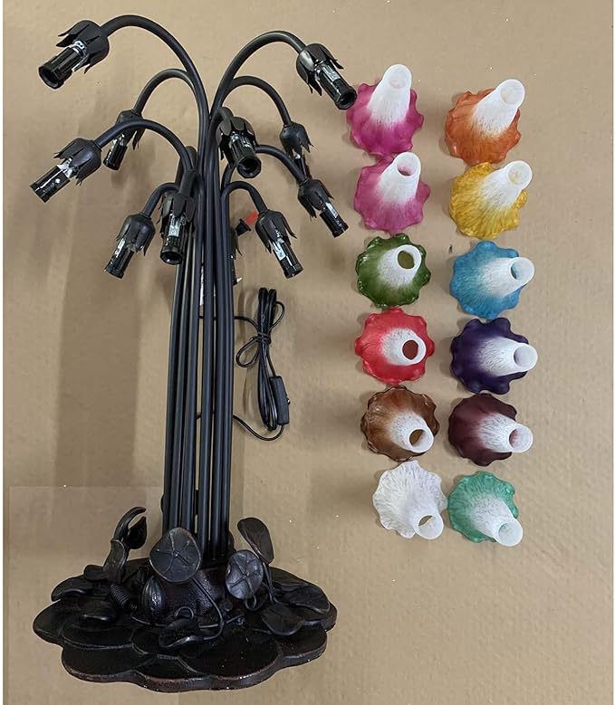 Bieye L10952 Lily Flower Blown Glass Accent Table Lamp for Living Room Bedroom Decoration Multicolor 12-Light