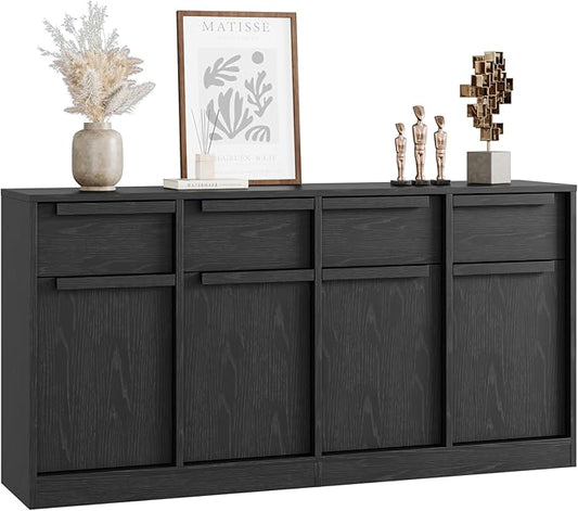 GarveeHome Sideboard Buffet Cabinet with 2 Drawers, 31.5 in Large Coffee Cabinet with Storage, Modern Storage Buffet Table for Kitchen Dining Room, Living Room (Dark, 4 Doors & 4 Drawers)