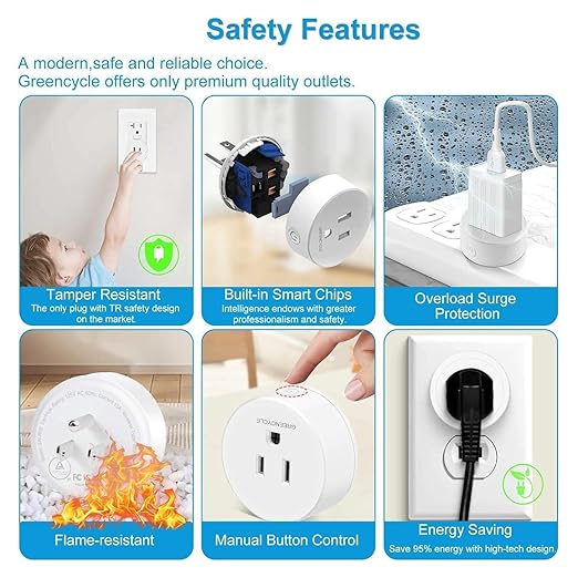 Greencycle Smart Wireless Remote Control Outlet Plug,WiFi Outlets for Household,On Off Smart Outlets Switch Compatible with Tuya,Alexa and Google Assistant,Timer Outlet,No Wiring,White,2PK