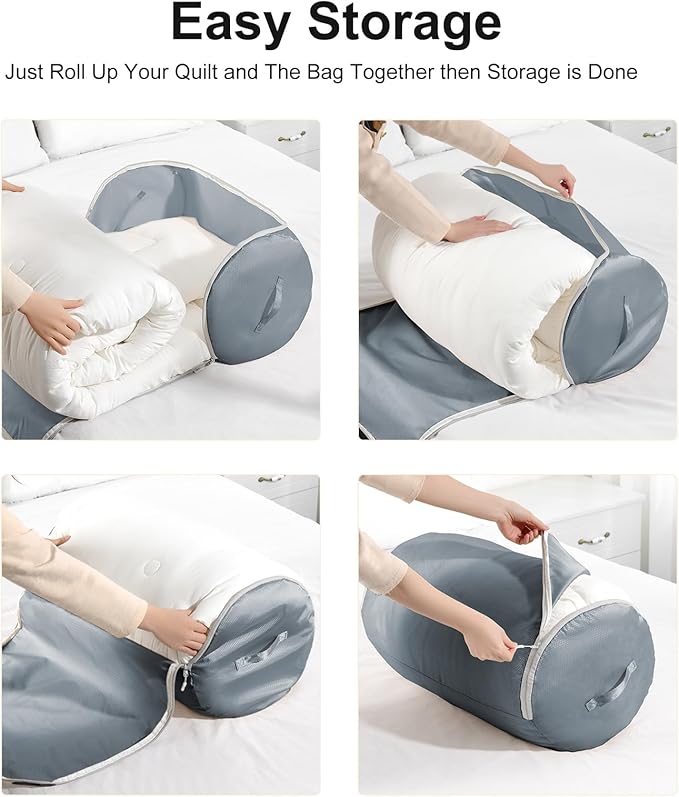 Comforter Storage Organizer - Space-saving Bedding Storage Bags for Queen Duvet & Blanket, Washable, 6-Pack, Grey