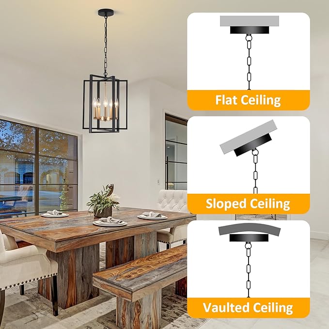 Black and Gold Modern Farmhouse Chandeliers for Dining Room, 5-Light Pendant Light Fixture Adjustable Industrical Entryway Light Fixture Hanging Chandelier for Kitchen Island Entryway Hallway Foyer