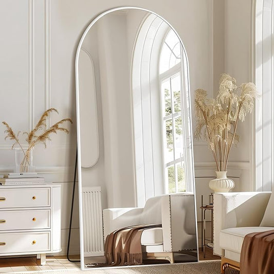 MELOMOIR 71"x32" Arched Large Mirror Full Length, Free Standing Leaning or Hanging, Thin Aluminum Frame, Tempered Glass, Suitable for Living Room Bedroom Cloakroom Hallway Home Gym, White