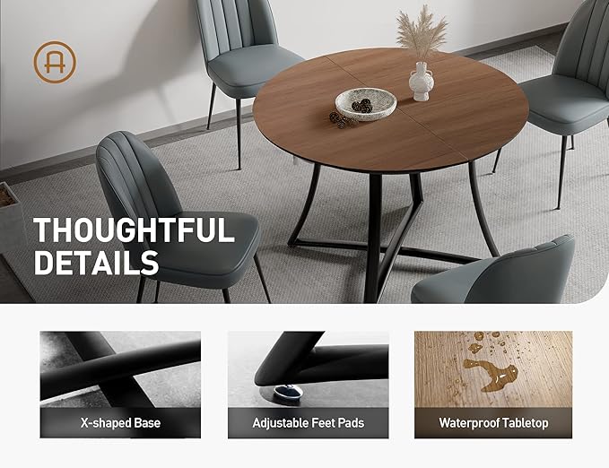 Acanva Extension Oval/Round Dining Table for 6, Expandable Butterfly Leaf & Sturdy Base, Suit for Kitchen, Living Room & Apartment, 46.5”W(+11.8) x 46.5”D x 30.1”H, Light Oak/Black