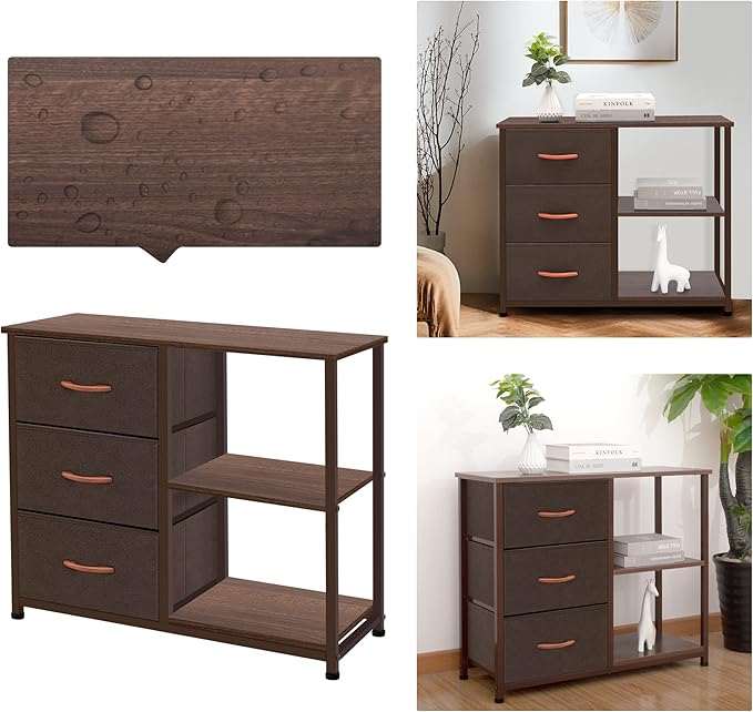 AZL1 Life Concept Rustic Brown Fabric Dresser, 4 Drawer Organizer Unit with 2 Shelves, Storage Chest for Bedroom, Entryway, Hallway, Living Room, Office, Coffee