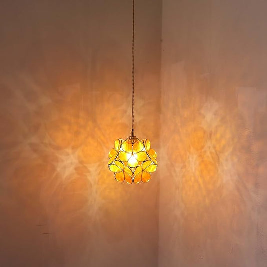Bieye L10966 Petals Tiffany Style Stained Glass Ceiling Pendant Light with 8-inch Wide Lampshade (Orange Translucent, 8" Cherry Blossom)