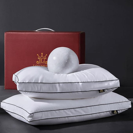 L LOVSOUL Goose Feather Down Pillow Standard Size of 2,Ultra Soft 100% Organic Cotton Fabric, 700TC,800 Fill Power, Luxury Hotel Collection Bed Gusseted Pillows for Back, Stomach or Side Sleepers
