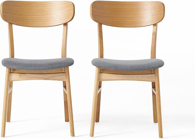 Christopher Knight Home Lucious Fabric / Oak Finish Dining Chairs, 2-Pcs Set, Dark Grey