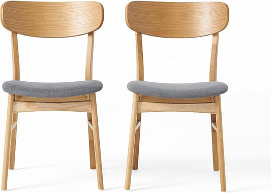 Christopher Knight Home Lucious Fabric / Oak Finish Dining Chairs, 2-Pcs Set, Dark Grey
