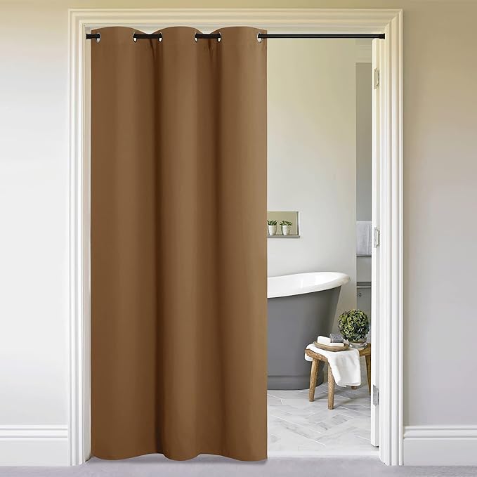 NICETOWN Door Curtain for Doorway Privacy, Curtains 132" Length, Room Divider Curtain Cover, Blackout Temporary Insulated Closet Curtain for Bedroom Closet (Gold Brown, 1 Panel, 11ft Tall x 5ft Wide)