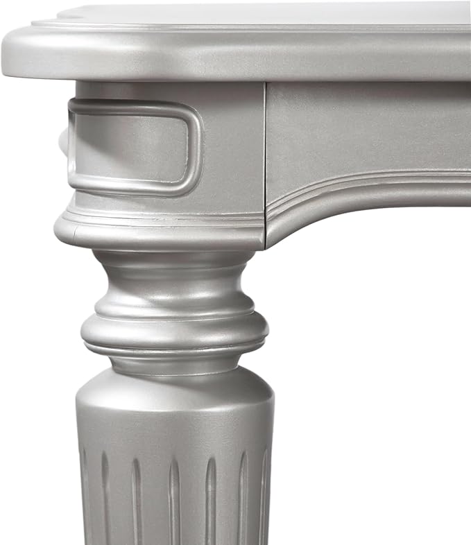 Furniture of America Seabliss Glam Solid Wood 84-inch Dining Table with Turned Fluted Legs, Seats up to 6, for Home, Kitchen, Living Room, Silver