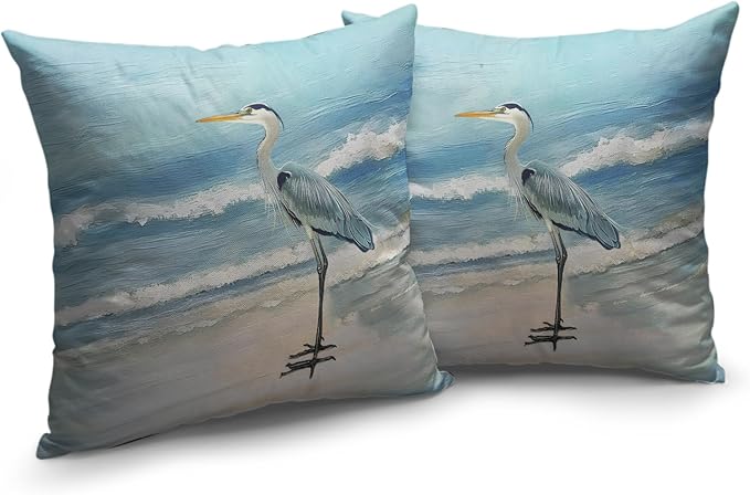 Beach Blue Pillow Covers Nautical Coastal Heron Throw Pillow Covers 20x20 Set of 2 Summer Ocean Bird Decorative Pillow Cases Outdoor Cushion Cover for Bed Sofa Couch Patio