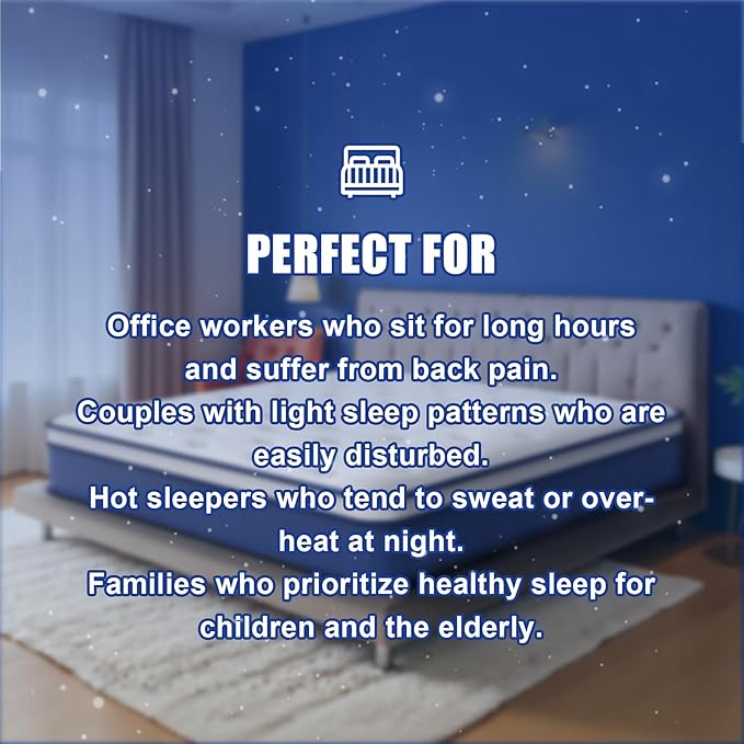 Mattress Soft and Breathable Cotton Ergonomic Design Individually Pocketed Reinforced Springs All Around Quiet Sleep 10-Year Warranty Mattress (12 Inches, Queen NEW)