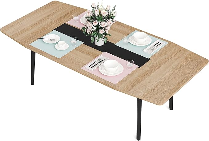 Tribesigns Modern Dining Table for 6 People, 70.86L x30.71W x 29.52H Inches Rectangle Kitchen Table Patio Table for Backyard,Dinning Room&Kitchen,Light Walnut