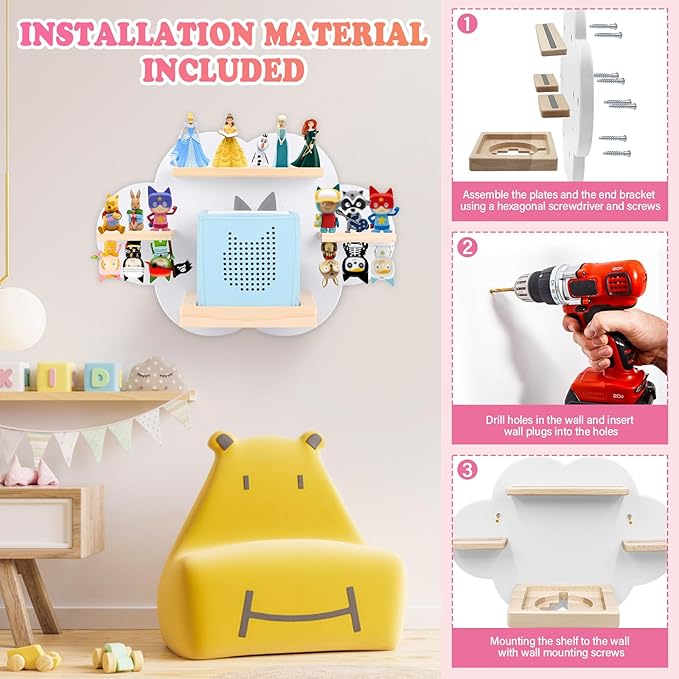 Clouds for Toniebox 1/2 Tonies Figures Organizer Storage Shelf Wall Mounted, Magnetic Floating Shelves for Toniebox Player Display Collection 20~30 Characters (White)