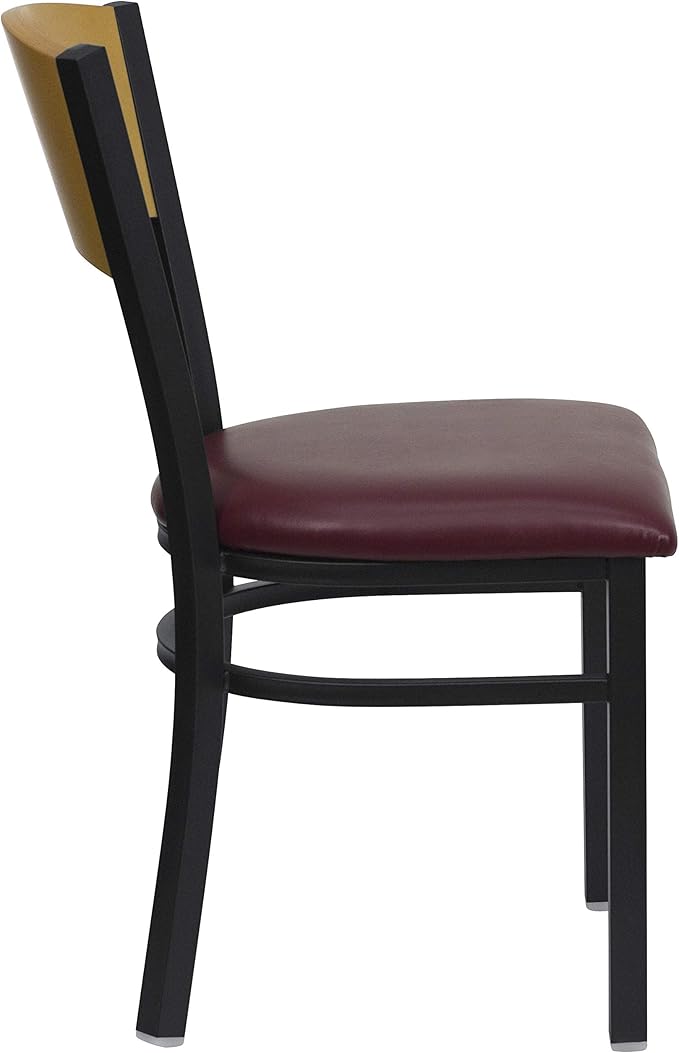 Flash Furniture 2 Pk. HERCULES Series Black Circle Back Metal Restaurant Chair - Natural Wood Back, Burgundy Vinyl Seat