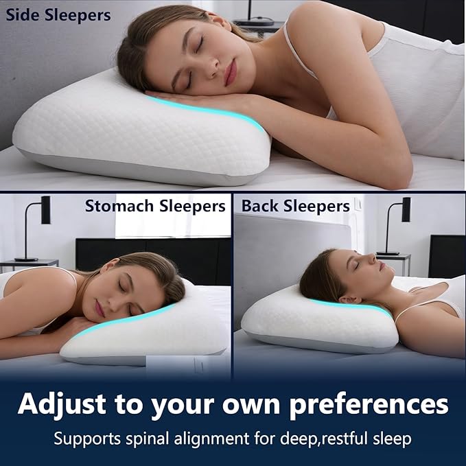 Memory Foam Pillow for Neck and Shoulder Pain Relief, Medium Firm with Reversible, Washable Cover for All Seasons Perfect for CPAP Users, Side, Back, and Stomach Sleepers(16 × 28 × 4 in)
