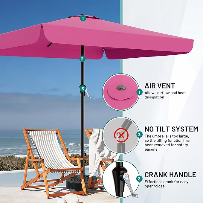 AreShark 8 X 10 FT Large Rectangular Patio Umbrella with Valance, Outdoor Table Market Umbrella w/Crank & 8 Ribs, Rectangle Outdoor Umbrellas for Garden, Deck, Yard and Poolside, Rose Pink