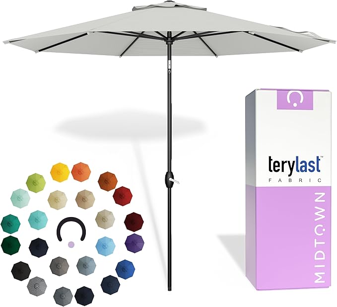 Midtown Umbrellas - 10-Year-No-Fade 10 Ft Patio Umbrella with Terylast Fabric, Auto-Tilt Aluminum Frame and 8 Reinforced Ribs for Deck, Pool, Garden & Beach - Off White Canopy, Black Pole