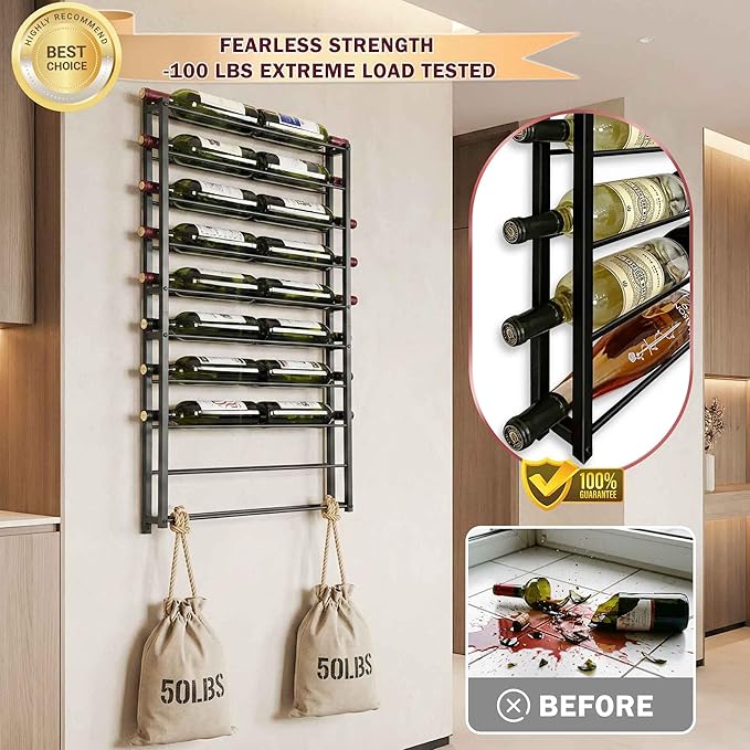 Wine Rack Wall Mounted: 20 Bottles Display Hanging - Large Capacity Wine Storage for Wine Lovers, Bar Operators as Wine Cellar/Bar/Restaurant/Hotel Lobby Display.