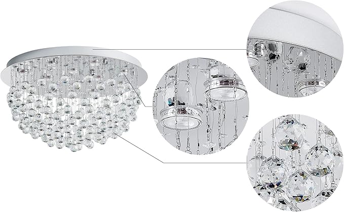 Saint Mossi 12-Lights Modern Chandelier K9 Crystal Light Fixture,Modern Flush Mount Ceiling Light Fixtures Raindrop Chandelier for Bedroom,Dining Room,Living Room,H16 x D28