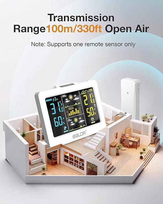 Wireless Weather Station with Outdoor Sensor, Indoor Outdoor Thermometer Hygrometer, HD Color Display, Smart Backlight, Rechargeable Battery Temperature Humidity Monitor
