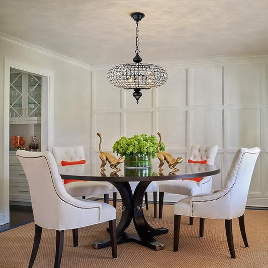 21" Black Gold Crystal Chandelier, Large Farmhouse Dining Room Light Fixture, 5-Light Vintage Crystal Hanging Chandelier for High Ceiling Living Room Kitchen Island