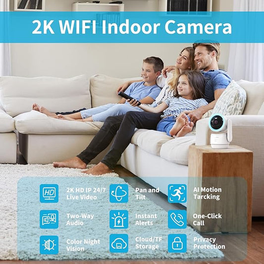 2K Pan/Tilt Security Camera, Smart WiFi Indoor Cameras for Home Security with AI Motion Detection, Dual-Band Wi-Fi (5G/4G) Camera with Phone App, 2-Way Audio, 24/7, Siren, TF/Cloud Storage (Blue)