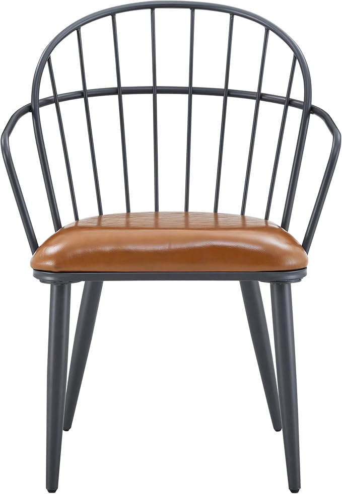 Christopher Knight Home Drats Dining Chairs Set of 2, Accent Dining Chair, Faux Leather Upholstered Kitchen Chair, Bucket Backrest Metal Frame Armchair, Industrial Dining Chair for Dining Room, Brown