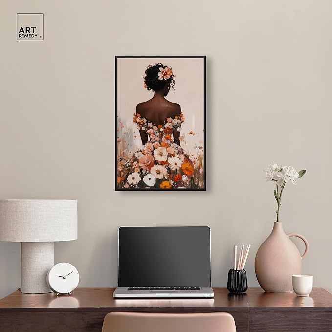 Autumn Bloom Dress Canvas Print Fashion Wall Decor by Art Remedy, Black Frame, 16 x 24