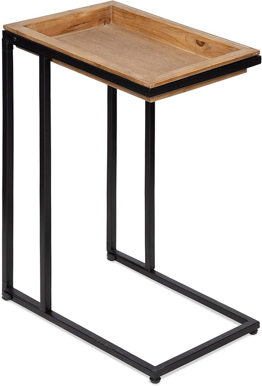 Kate and Laurel Lockridge Industrial Modern Farmhouse Wood and Metal Sofa Foldable Side C-Table, Light Rustic Brown and Black