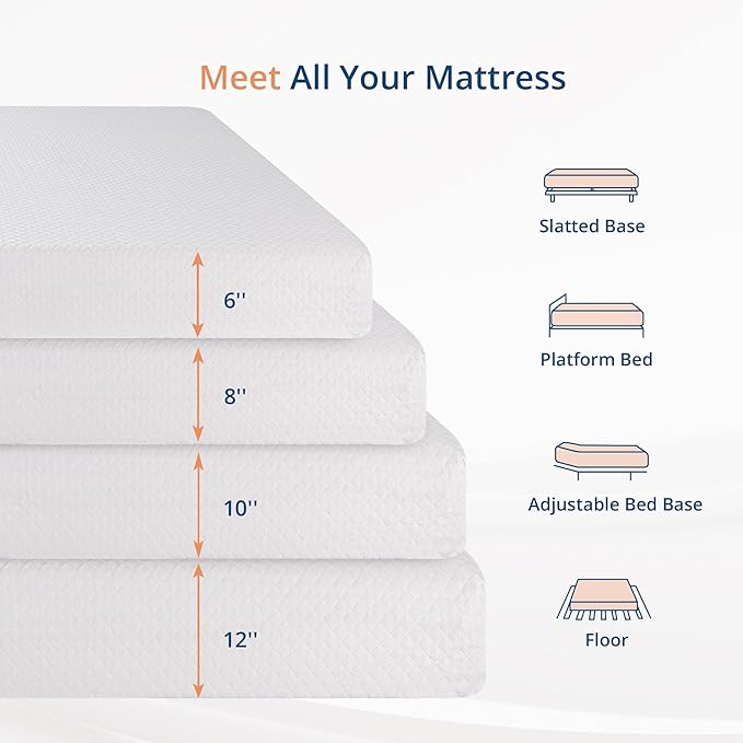 EGOHOME Twin XL Mattress in a Box, 6 Inch Green Tea Gel Cooling Memory Foam Bunk Bed Mattress for Pressure Relief & Body Support, Made in USA CertiPUR-US Certified, Medium Firm Trundle, Bright
