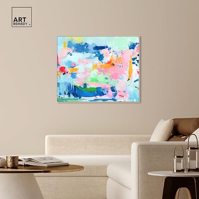 Art Remedy Peaceful Haven Canvas Bright Colorful Abstract Wall Art, Silver Frame, 45" x 36"