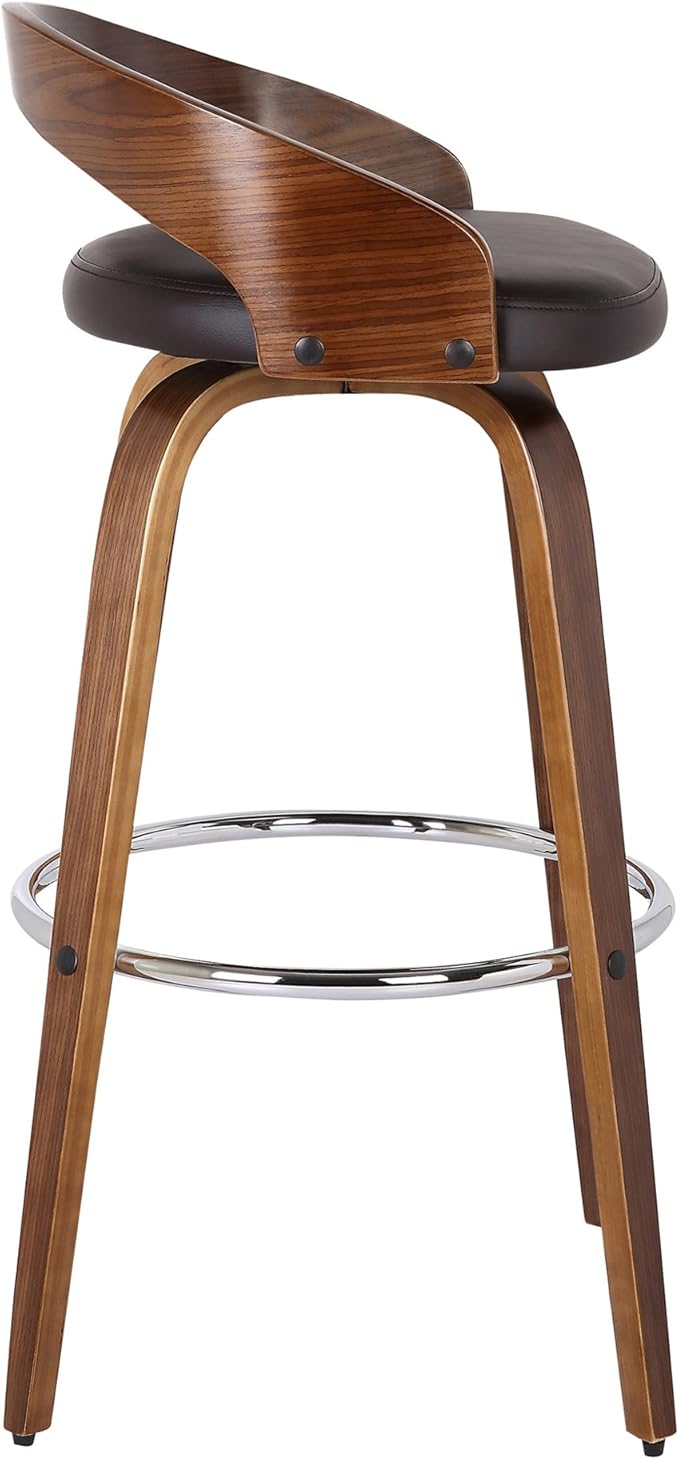 Armen Living LCSOBABRWA30 Sonia Barstool with Polyurethane Upholstery, 30"H, Walnut Wood Finish/Brown
