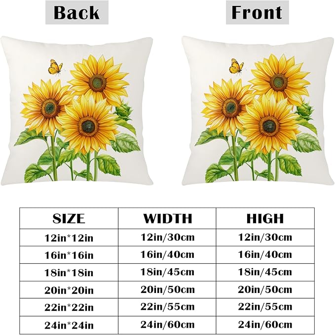 Sunflower Throw Pillow Covers 18x18 Set of 2 Watercolor Yellow Floral Decorative Pillow Cases Summer Outdoor Farmhouse Throw Pillows for Home Couch Sofa Porch Living Room