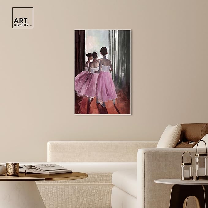 Art Remedy Little Girls Ballerinas Canvas Classic Vintage Wall Art, Silver Frame, 30" x 45"