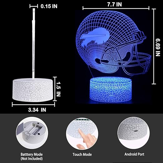 3D Optical Illusion Smart 7 Colors Night Light Table Lamp Gifts for Buffalo Men, Women, Kids, Boys, Teens,Acrylic